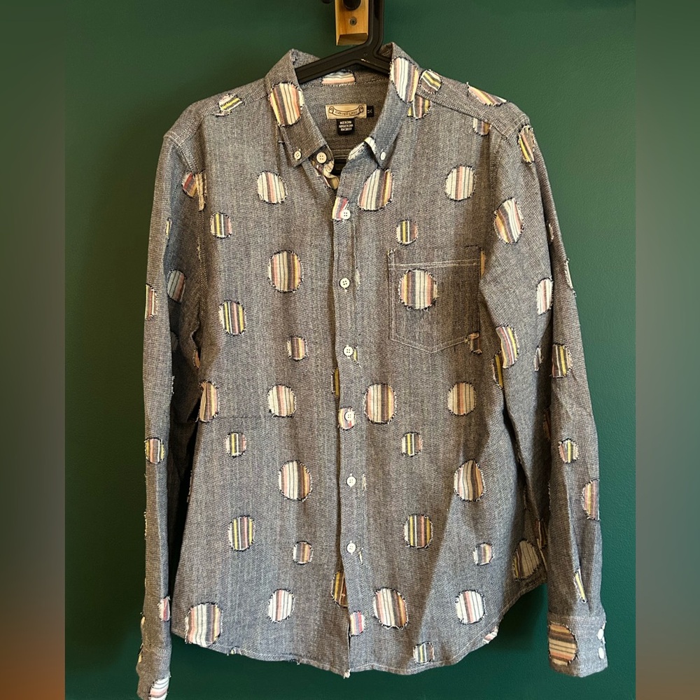 Men's Casual Oxford Gray Polka Dot Shirt